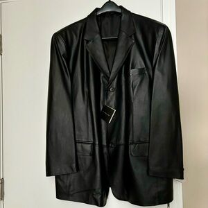 J. Ferrar Lambskin Black Leather 3 Buttons Men’s Sports Coat Size Large
